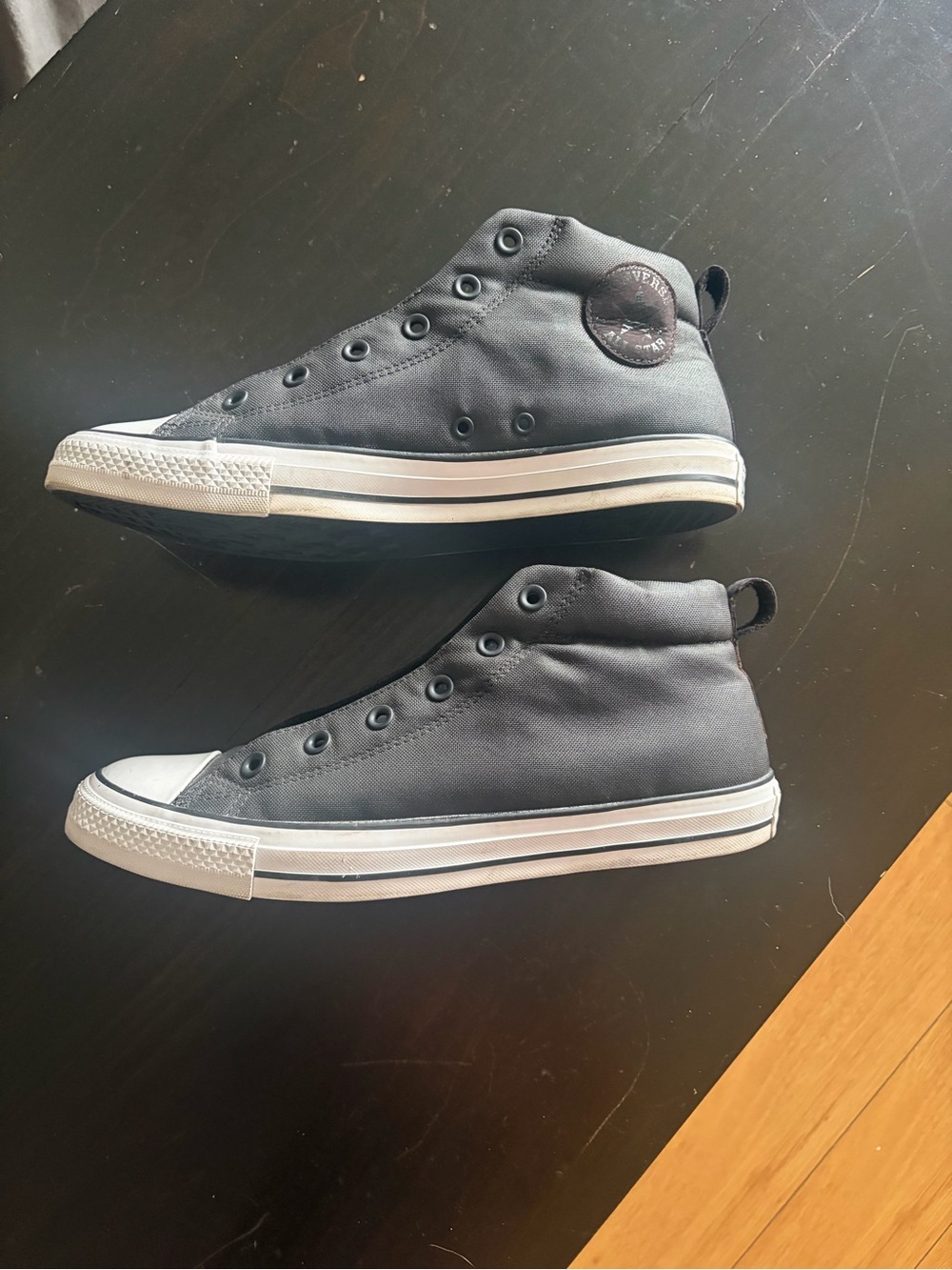 Converse Black High-Top Canvas Sneakers with White Toe - Picture 2 of 6